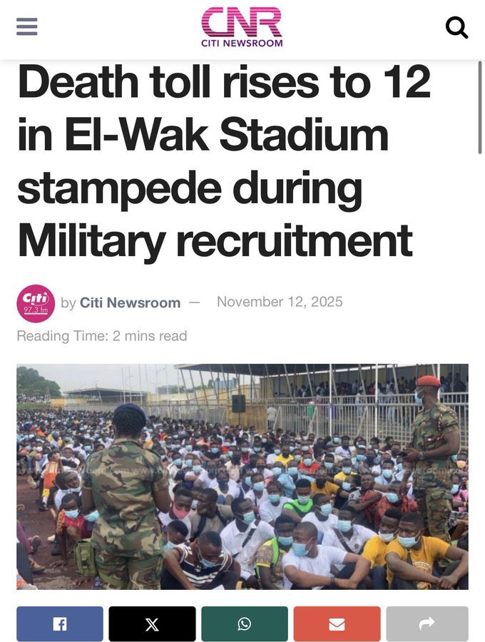 rubben_jr's tweet image. System failure at its finest! 12 dead, dozens injured in today&apos;s Ghana military recruitment disaster at El-Wak Stadium, Accra. Meanwhile, some still have the audacity to say the youth are lazy... #GhanaMilitaryRecruitment #SystemFailure #YouthDeserveBetter