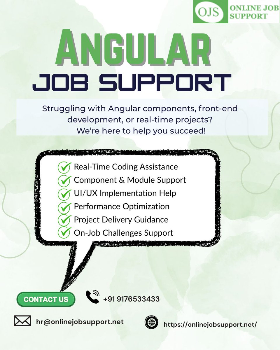 RojamaniI38048's tweet image. Struggling with Angular development at work?
Get Angular Online Job Support from real-time experts and overcome project challenges with ease! 

📞 Call: +91 9176533433
📧 Mail: hr@onlinejobsupport.net

🌐 Visit: onlinejobsupport.net

#AngularJobSupport #AngularOnlineSupport