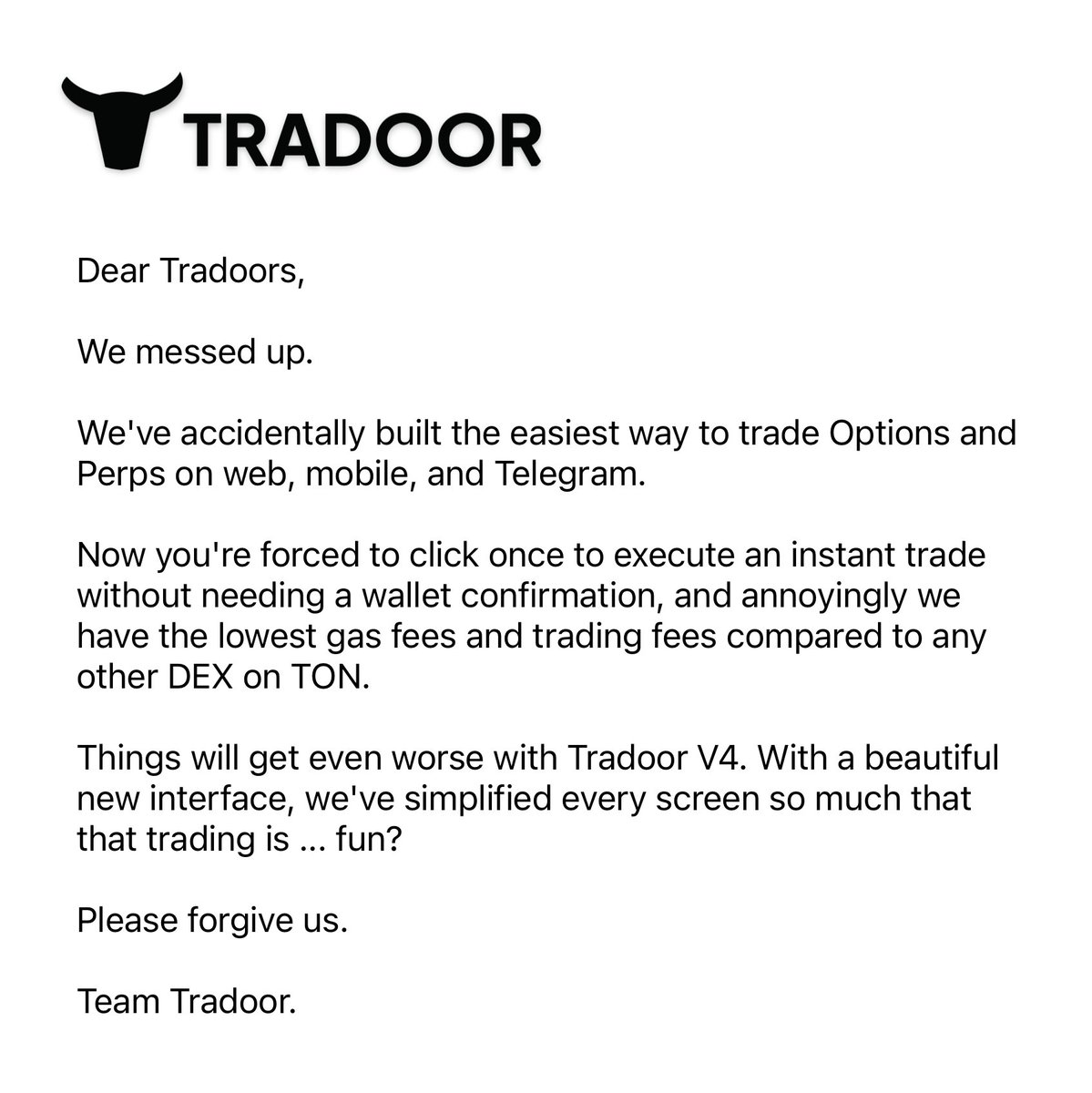 tradoor_io's tweet photo. We're sorry 🥲 https://t.co/r1EvYH6gVz