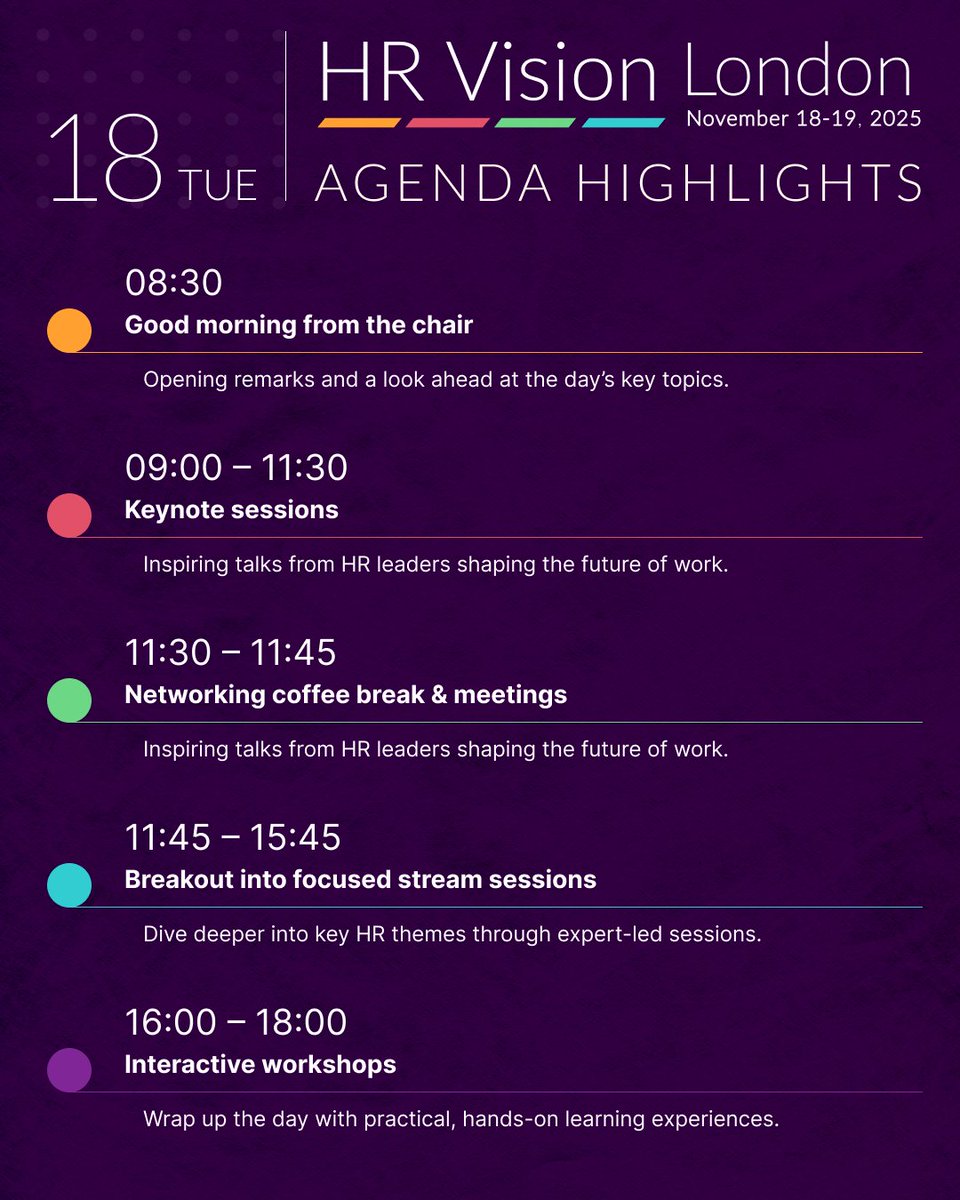 HRVisionEvent's tweet photo. 📅 Agenda Highlights | HR Vision London 2025 | November 18–19
Here’s what you can look forward to 👇
📍 London | Courthouse Hotel Shoreditch
👉 See full agenda highlights & register:
#HRVision #HumanResources #FutureOfWork #HRLeadership #HRStrategy #EmployeeExperience https://t.co/92k9SoWwzB