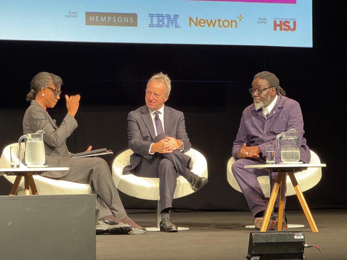 NHSProviders's tweet photo. Our second Annual Conference plenary session featured a compelling conversation on leadership, purpose and resilience.
  
NHS Providers chair Sir Terence Stephenson and @NHSConfed chair @Voa1234 shared their journeys as #NHS leaders and explored what that means today.

#NHSP25 https://t.co/mOgKcH9vaX