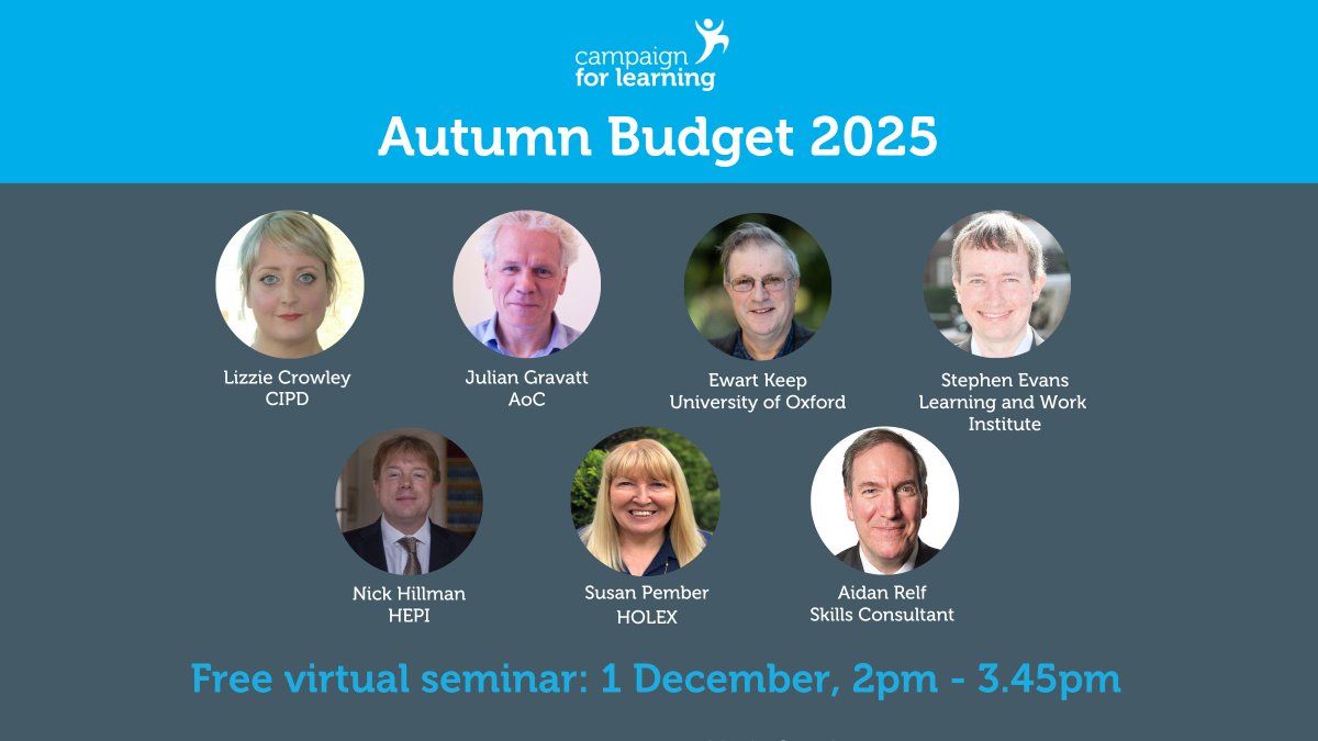CForLearning's tweet image. There&apos;s still time to join our free Autumn Budget 2025 policy event, online from 2pm-3.45pm on Monday 1 December. With the help of our panel, we&apos;ll be discussing the implications of the Budget for post-16 education, skills and employment. 

Book your place:…