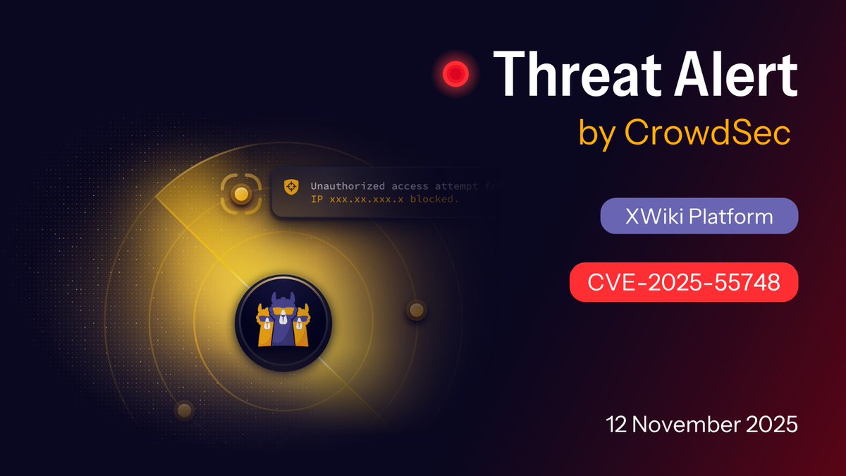 Crowd_Security's tweet image. 🚨 In this week’s Threat Alert, CrowdSec detects a surge in exploitation of CVE-2025-55748, a path traversal vulnerability in XWiki exposing sensitive configuration files.

📈 Observed activity is rising, yet this flaw is not yet listed in CISA’s KEV, increasing the risk of…