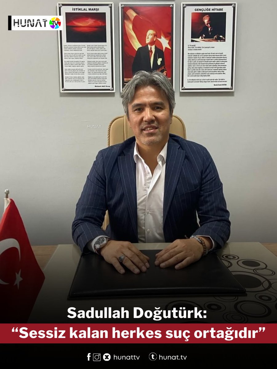 Hür Doğu Türkistanlılar Derneği Başkanı Sadullah Doğutürk, 12 Kasım 1933 ve 1944’te kurulan iki Doğu Türkistan Cumhuriyeti’nin yıl dönümünde yaptığı açıklamada uluslararası topluma mesaj verdi. 

Doğutürk “Sessiz kalan herkes suç ortağıdır” diyerek Birleşmiş Milletler, İİT, AB ve