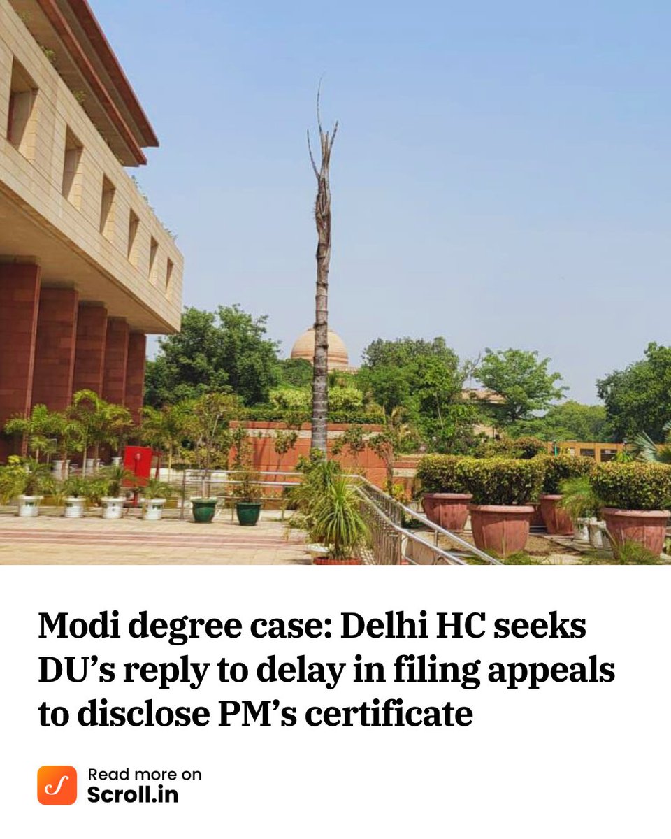 scroll_in's tweet image. A division bench of Chief Justice Devendra Kumar Upadhyaya and Justice Tushar Rao Gedela granted the university three weeks to submit its response but refrained from issuing notice in the matter. 

Read more: scroll.in/latest/1088488…

#delhiuniversity #NarendraModi