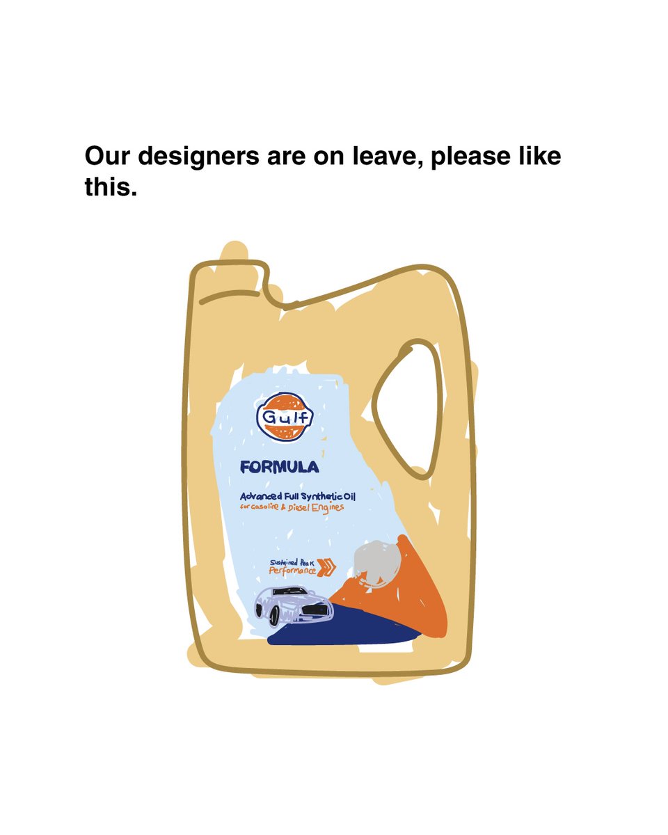 GulfOilIntl's tweet image. Our designers are on leave - but the oil still performs flawlessly. 😉

If this made you smile, give it a like and comment with what you’d like to see next - we’re feeling extra creative.

#GulfOilInternational #DesignFail #BrandHumour #TogetherWeAreUnstoppable