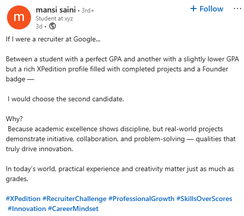 XPeditionClub's tweet photo. Putting the spotlight on our XPedition Club top performers! 

Real projects, teamwork, and hustle.

This is how student-led growth and community look in action. 

Proud to build, learn, and win together. 

#XPEDITION #StudentPower https://t.co/JKVVcp2R73