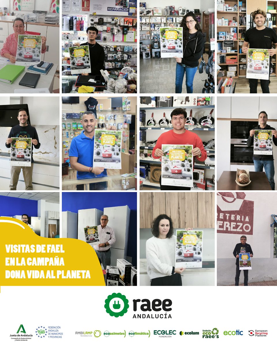 FAELinforma's tweet photo. ♻️ Desde #FAEL volvemos a colaborar con la campaña #DonaVidaAlPlaneta, impulsada desde @RAEEAndalucia, dirigida a fomentar la recogida de #RAEE en Andalucía
👉Ya se han iniciado las primeras #visitas informativas a los #comercios del #SectorElectro https://t.co/4NcxYyKAZZ