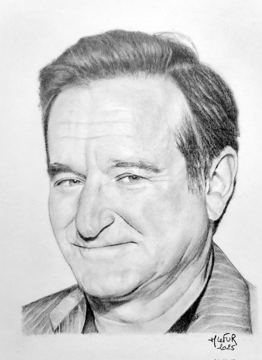 Robin Williams 
Dessin aux crayons graphite du 10h au 10b
Sur une feuille Bristol format A5 ( 21/14,85 )
#robinwilliams