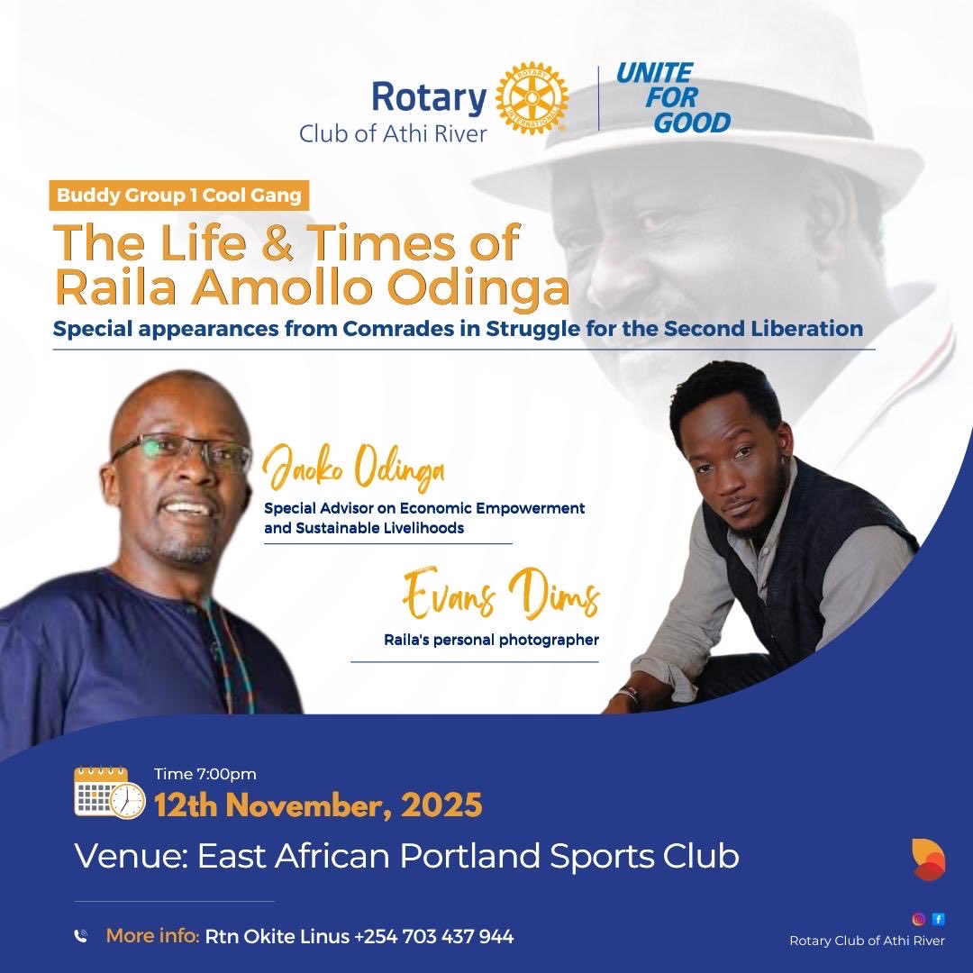 This Wednesday, we take a deep dive into The Life &amp; Times of Raila Odinga — a story of courage, conviction, and the relentless pursuit of freedom.

#RailaOdinga 
#BabaOdinga
#KenyanHistory 
#Leadership
#RotaryClubOfAthiRiver
#uniteforgood