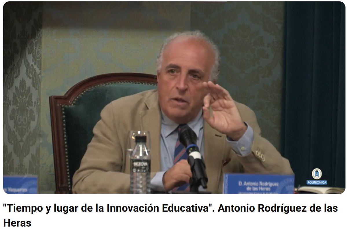 Hoy recordamos al apreciado profesor Antonio Rodríguez de las Heras con su conferencia inaugural "Tiempo y lugar de la Innovación Educativa", 
en el Ciclo de Jornadas 2017 “Tendencias en Innovación Educativa y su implantación en la UPM"
#videoSugeridoIE ▶️short.upm.es/idq88