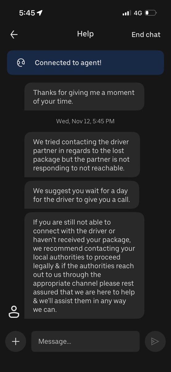 AshimaRaizada's tweet photo. Ladies and gentlemen - @Uber_India being uber! The partner picked up the item and cancelled the order. When we thought he stole it uber said the following shown in the image. Basically no accountability. If your product is lost it’s on you https://t.co/U3SVbjkyud