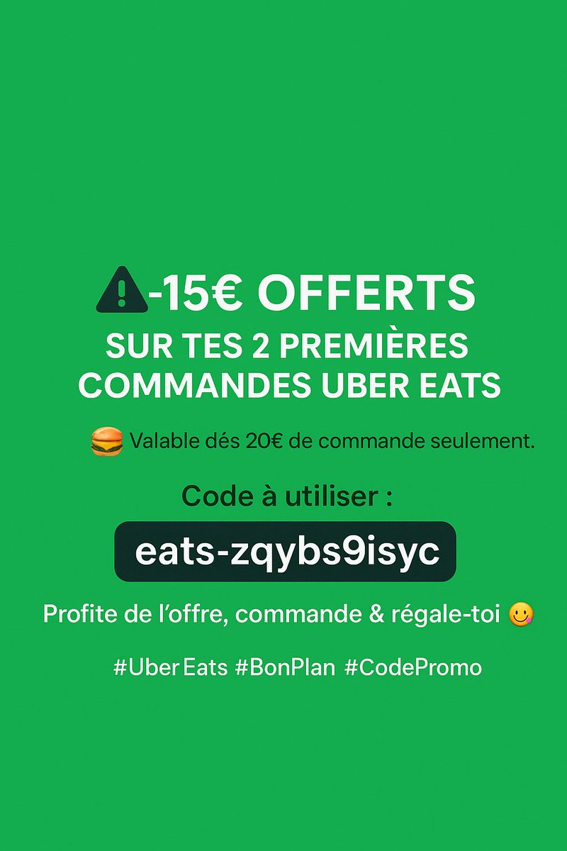 MoonHomeless's tweet image. 🍕 15€ offerts sur tes 2 premières commandes Uber Eats !
Valable dès 20€ de commande seulement.
Code à utiliser : eats-zqybs9isyc
👉 Profite de l’offre, commande &amp;amp; régale-toi sans te ruiner 😊
#uber #ubereat #UberEats #code #codepromo #promo #reduc #reduction #BonPlan