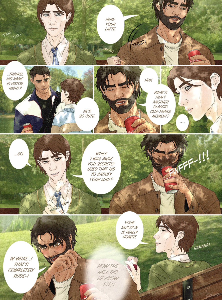 In the park🌳
- When Viktor learned that Rian had been appointed as a professor of biotechnology at the university, he wanted to meet him. Viktor was curious about Rian, not only as Gavin’s lover but also as a person. So Jayce arranged a meeting for them🤗
/ modstu au #jayvik