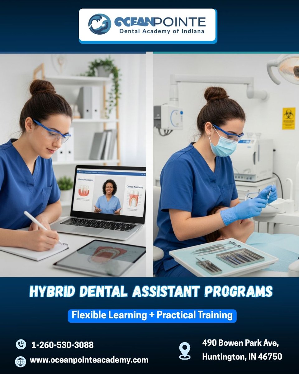 Oceanpointe45's tweet image. Turn your dental dreams into reality with Ocean Pointe Dental Academy’s Hybrid Dental Assistant Programs!

📍 490 Bowen Park Ave, Huntington, IN 46750
📞 1-260-530-3088
🌐 oceanpointeacademy.com

#DentalAssistantProgram #HybridLearning #DentalTraining #OceanPointeAcademy #Dental