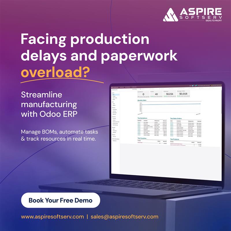 aspiresoftserv's tweet image. 𝗦𝘁𝗿𝗲𝗮𝗺𝗹𝗶𝗻𝗲 𝘆𝗼𝘂𝗿 𝗺𝗮𝗻𝘂𝗳𝗮𝗰𝘁𝘂𝗿𝗶𝗻𝗴 𝘄𝗶𝘁𝗵 𝗢𝗱𝗼𝗼 𝗘𝗥𝗣 𝗦𝗼𝗹𝘂𝘁𝗶𝗼𝗻𝘀

From BOMs to production planning automate tasks, track resources, and boost output with ease.

Book your free demo: lnkd.in/d6taVEhT

#OdooERP #SmartManufacturing #ERP