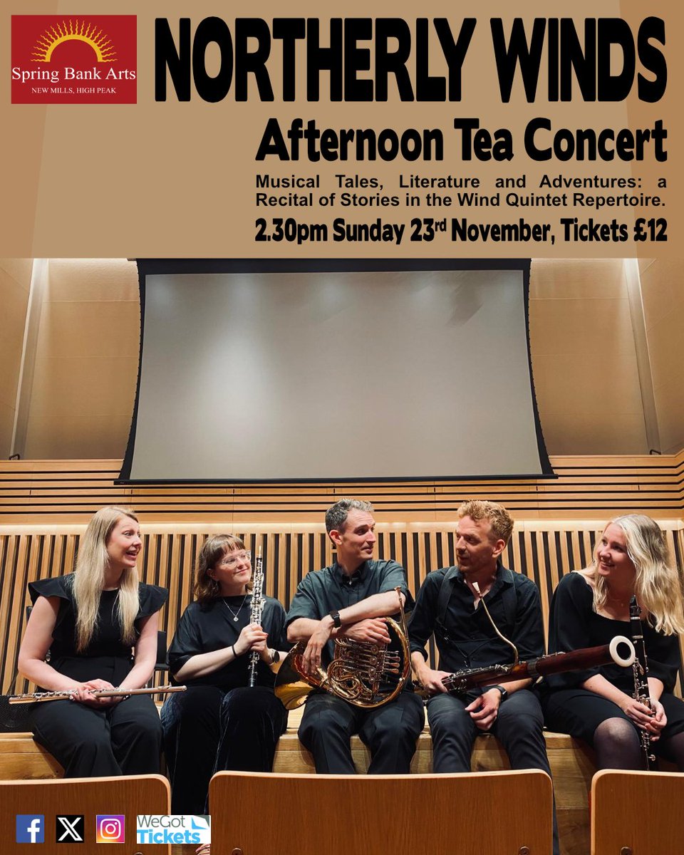 Explore music from the classical wind quintet repertoire that depict tales from across Europe. Plus there's tea and cake served after the performane!
wegottickets.com/event/677065
#springbankarts #newmills #visitnewmills #highpeak  #chambermusic #events #livemusic  @northerlywind5