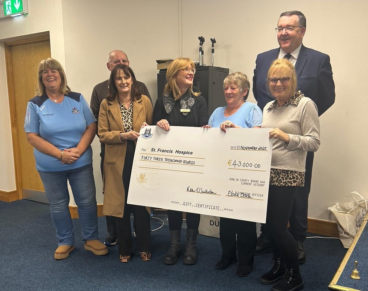 This year the Dublin GAA Parnell Park Match Day stewards team raised €43,000 for the St. Francis Hospice in Raheny. 

Since the collections started, the stewards have raised €368,000 for the hospice 💙