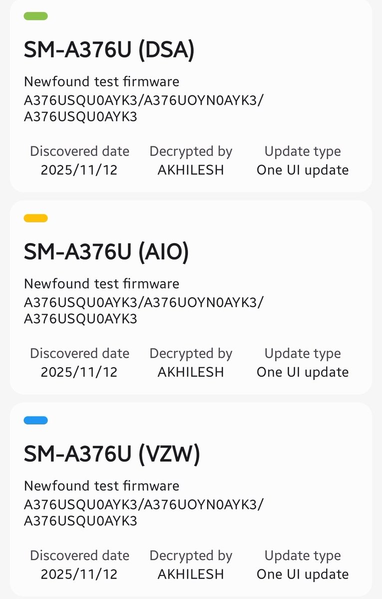 Koram_Akhilesh's tweet image. Samsung’s next A-series phone Galaxy A37 (A376U) has been spotted on Samsung’s test server! 👀

Build info: 
A376USQU0AYK3/A376UOYN0AYK3/A376USQU0AYK3

Previously, the Galaxy A57 was spotted — the A-series lineup is heating up! 🔥

#Samsung #GalaxyA37 #GalaxyA57 #GalaxyAseries