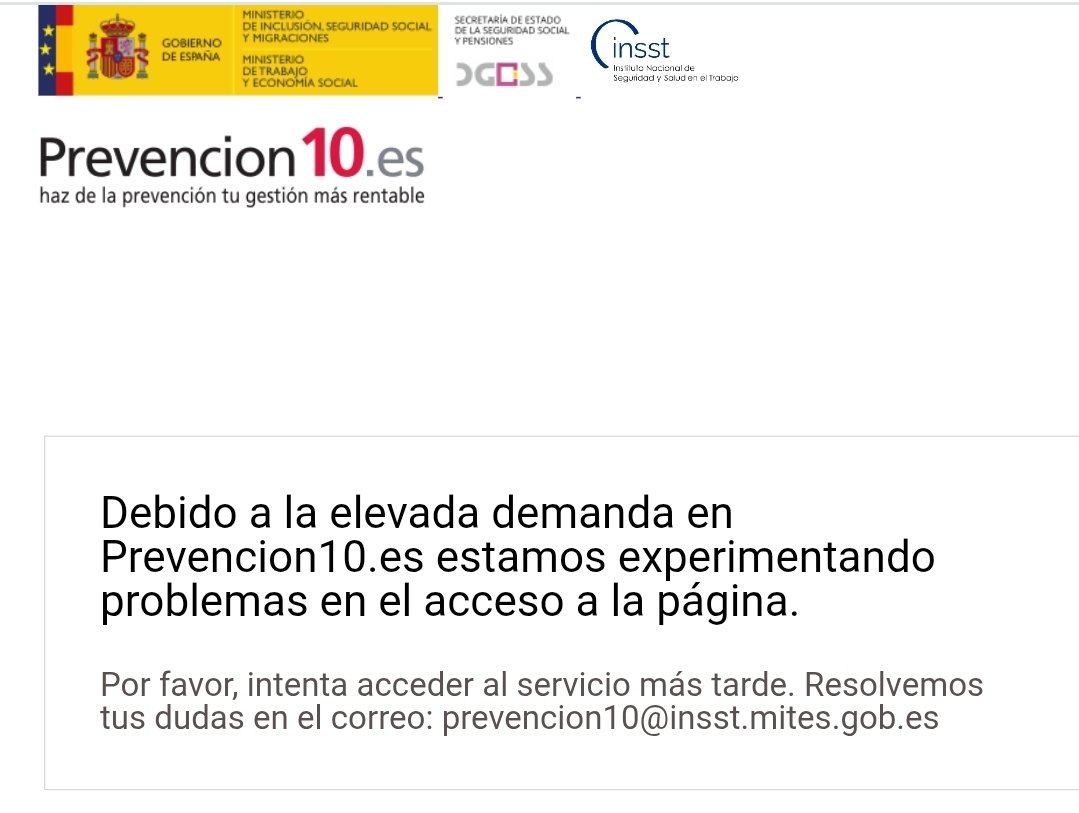 <a href="/MarianCallejo/">Marian Callejo</a> <a href="/prevencion10/">Trabajo sin riesgo</a> <a href="/INSST_MITES_GOB/">INSST</a> Acaban de poner un cartel informativo indicando que no funciona.