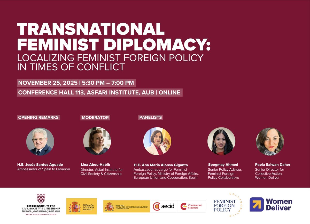 Join our discussion that explores how Feminist Foreign Policy and the Women, Peace, &amp; Security agenda intersect &amp; reinforce one another, advancing conversations on how feminist diplomacy can move beyond high-level commitments to embed equality, justice, &amp; peace in practice.