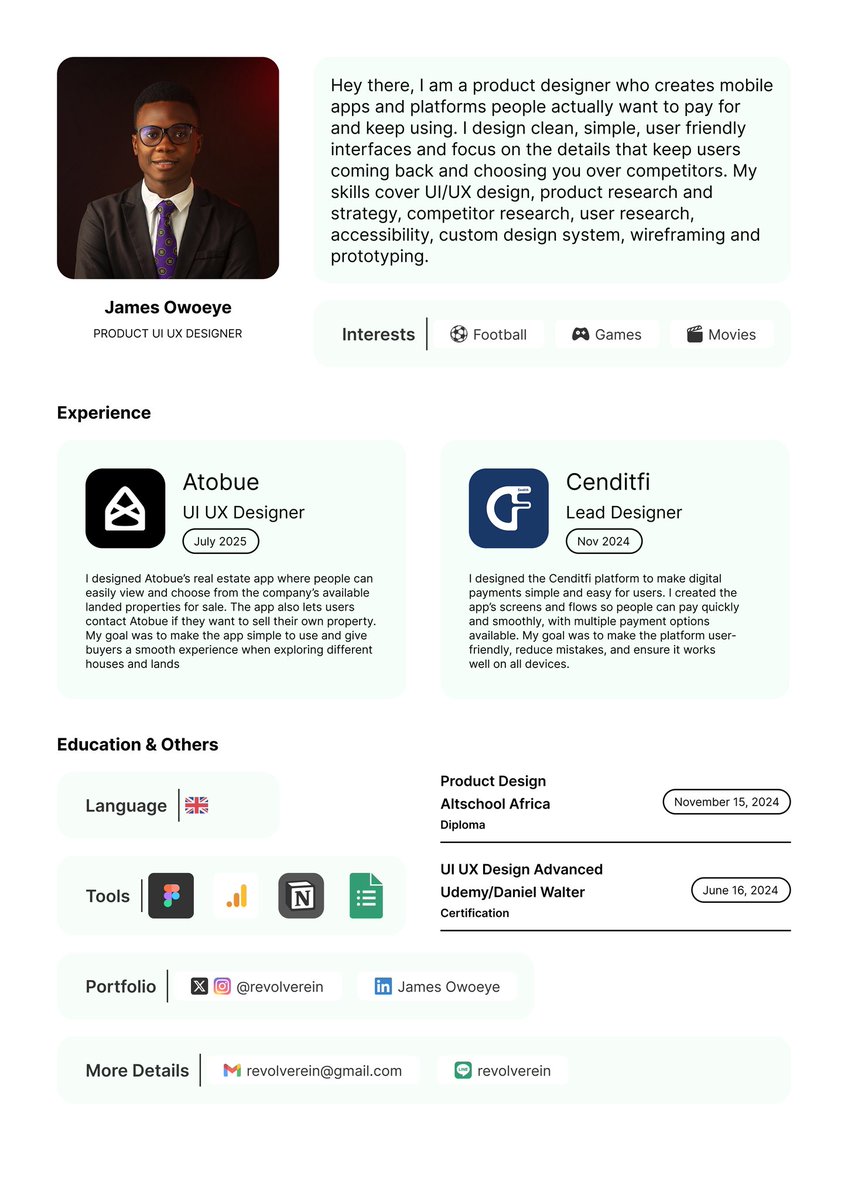 revolverein's tweet image. My UI UX Design Resume
Day 1 of posting and putting my skill set out there till I land a job

#uiuxdesign #DailydesignChallenge
#uxprocess #Designportfolio #opentowork