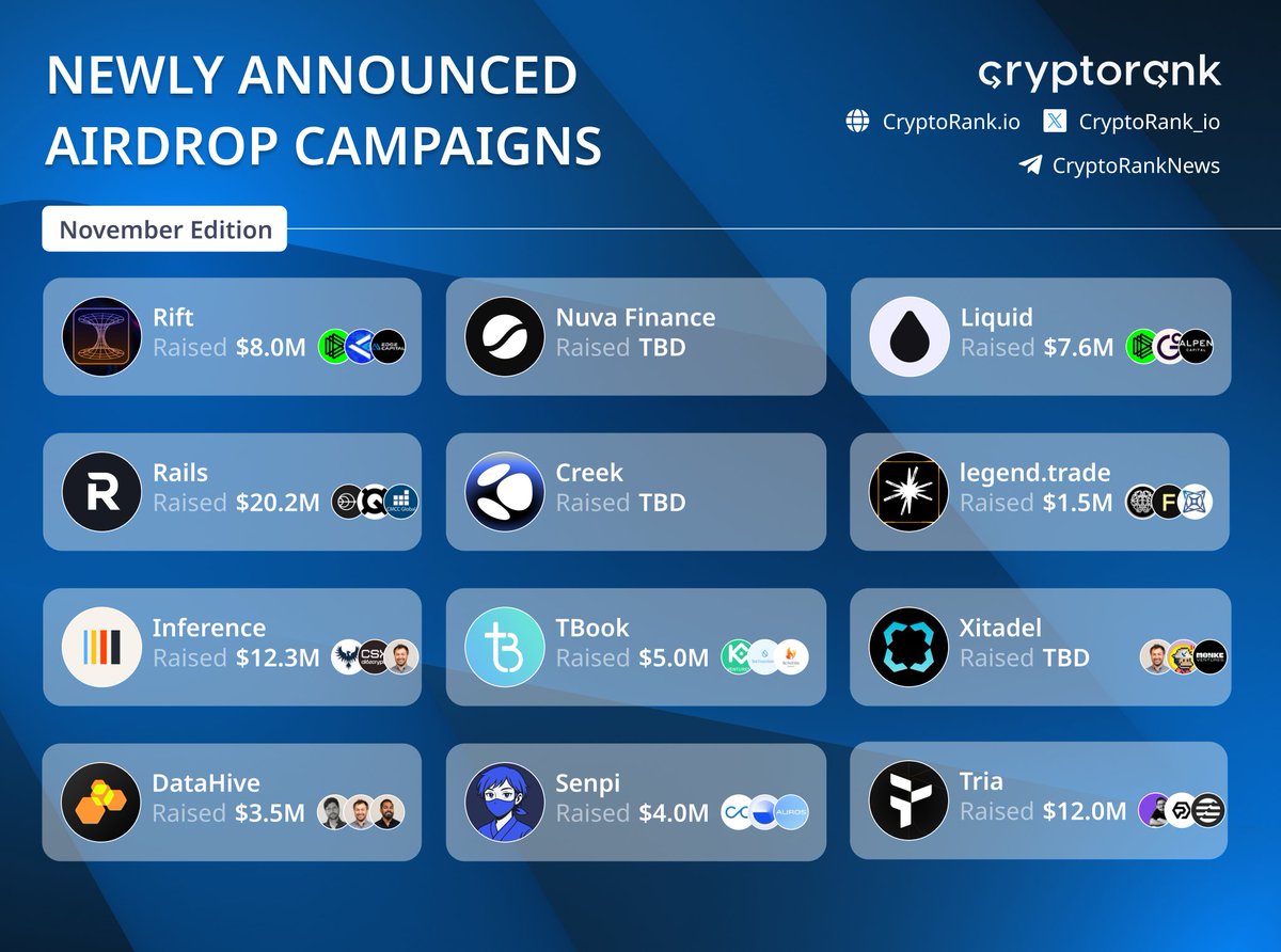 New Portion of Airdrop Campaigns: November Edition Discover newly arrived  airdrops campaigns and be among the first participants.