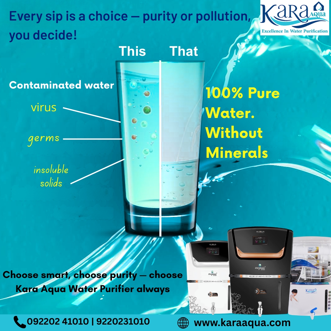 karaquaservices's tweet image. Every sip counts. On the left: a cocktail of viruses, germs, and insoluble solids. On the right: 100% Pure Water. T
📞 Contact us at 092202 41010.

#KaraAqua #WaterPurifier #ROsystem #WaterFiltration #PureWater #ExcellenceInWaterPurification