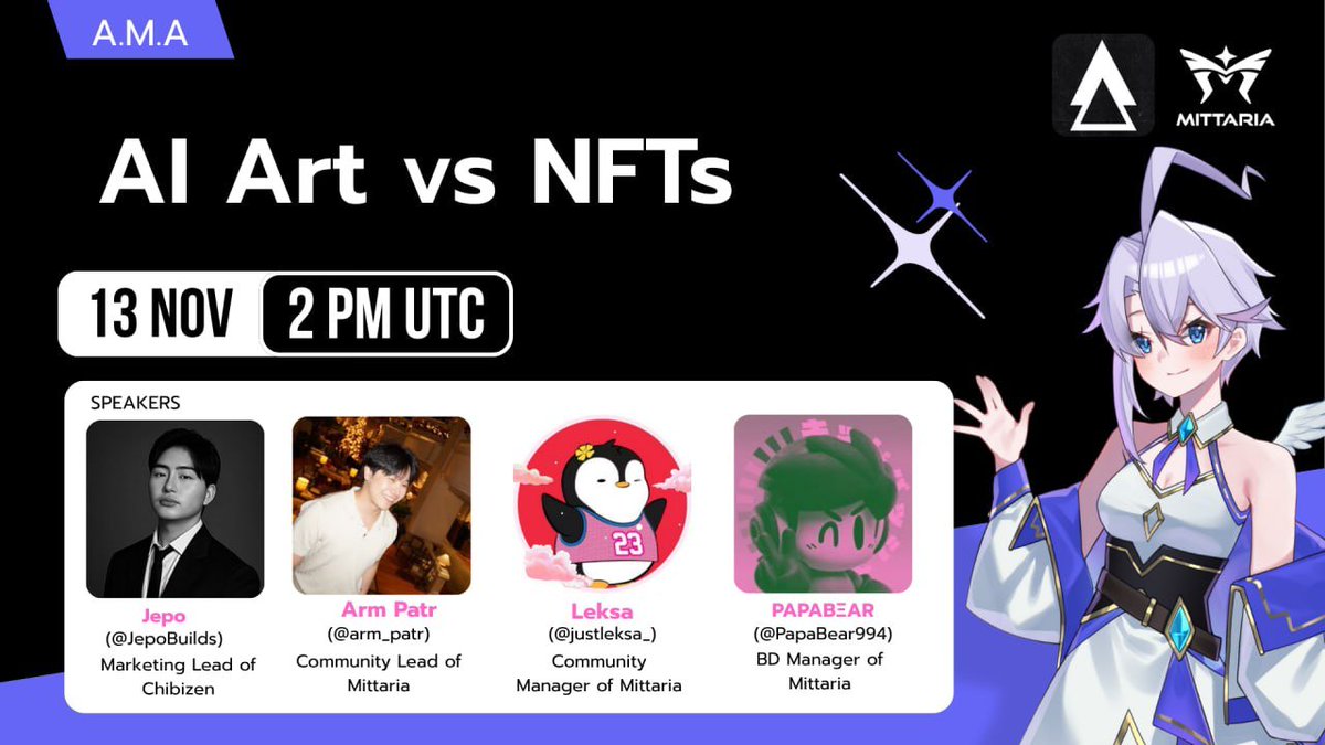 Ai Art VS NFTs

How will AI-Art NFTs do in 2026?

🗓 Nov 13, 2025 | 🕑 2PM UTC
🎙<a href="/JepoBuilds/">Jepo</a> <a href="/arm_patr/">! Arm_patr !</a> @PapaBear994_  <a href="/justleksa_/">Leksa</a>

Set a reminder below 👇