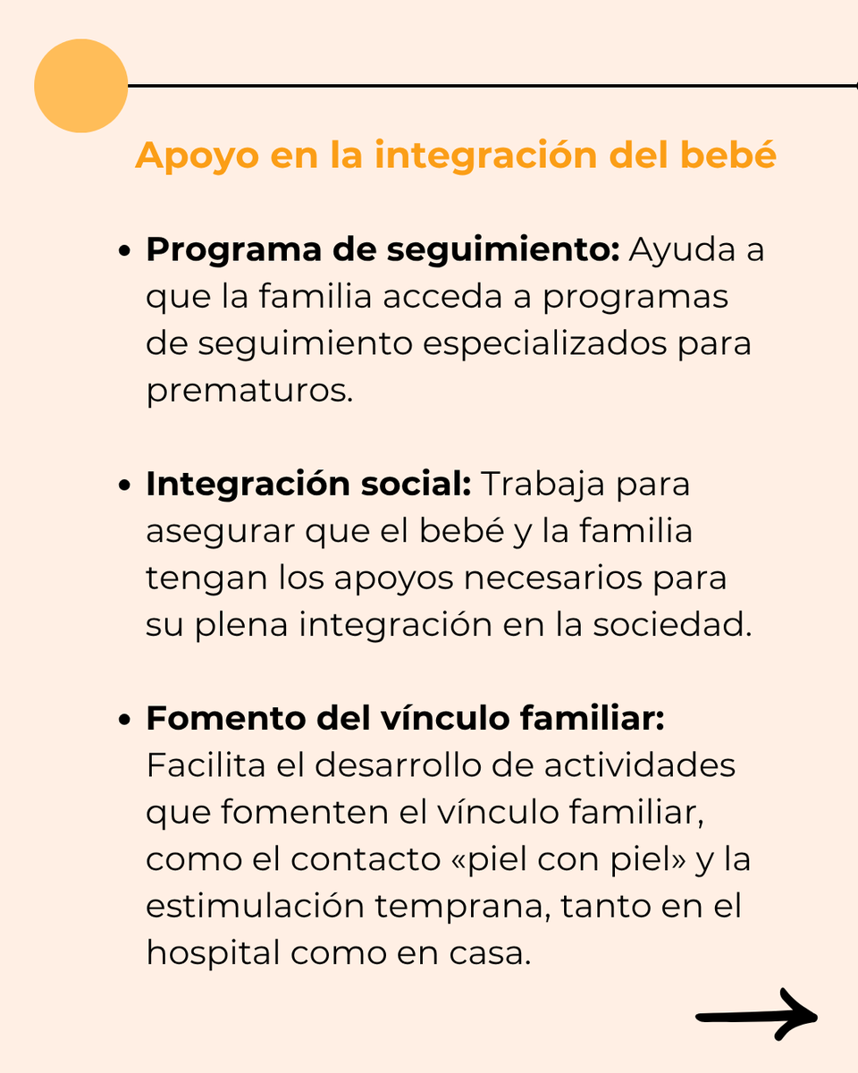 Profesionales del Trabajo Social apoyan a las familias de prematuros atendiendo a sus necesidades e informándoles acerca de recursos y derechos. Gracias a su labor, las familias se sienten escuchadas, acompañadas y capacitadas para para cuidar a su bebé y a ellas mismas.
#APREM