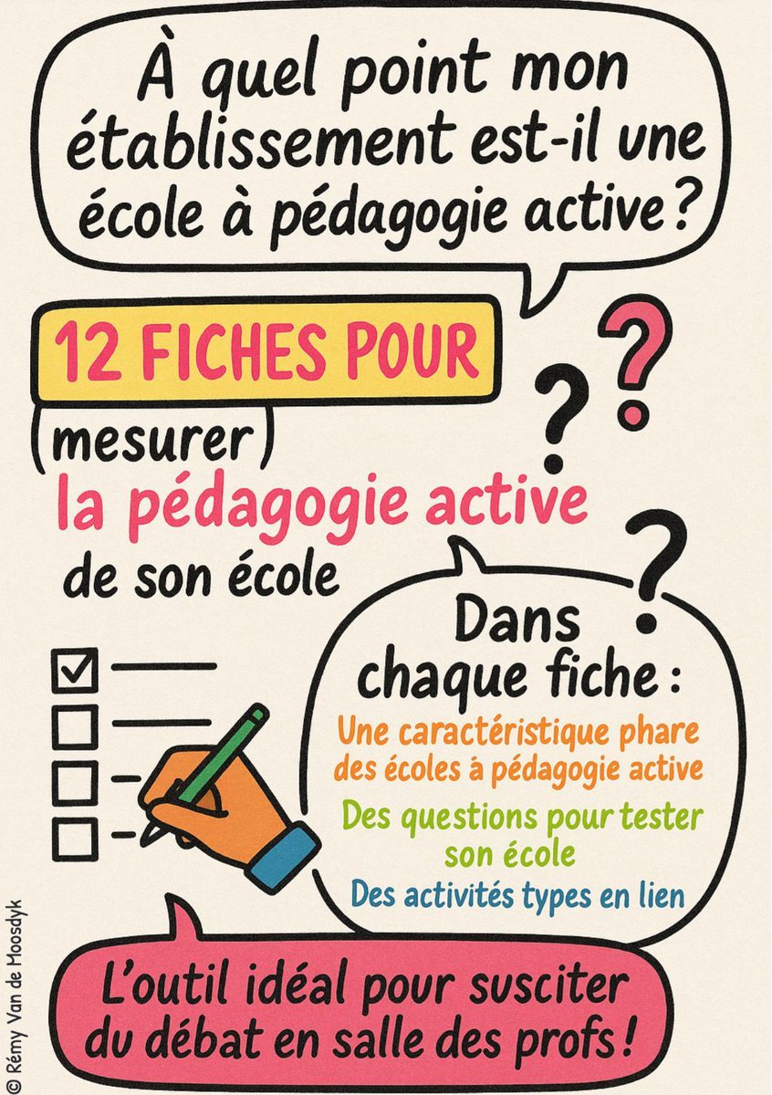 La check-list « Votre école est-elle à pédagogie active ? »
1️⃣2️⃣  fiches pour : 
✔ Réfléchir en équipe 
✔ Questionner les pratiques 
✔ Agir concrètement 
Intéressant pr faire de la péda active un vrai projet collectif 🚀 
🔗 media.licdn.com/dms/document/m…
✍️ R. Van de Moosdyk