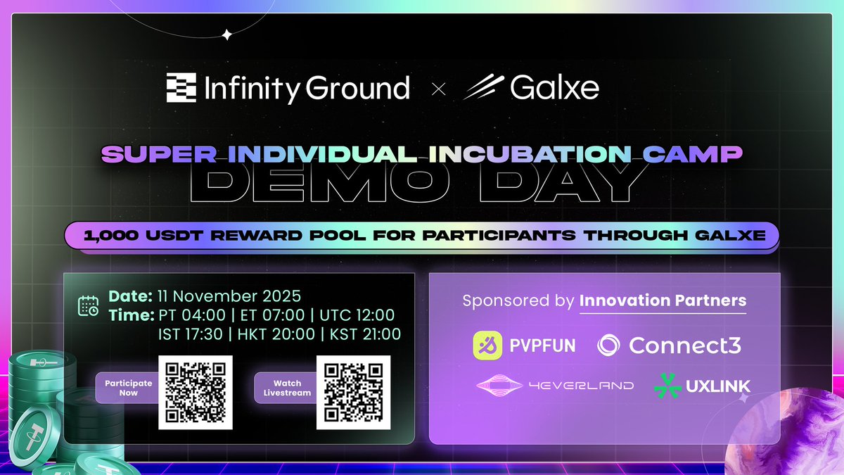 xunaid01's tweet photo. Witness the #SuperIndividual Incubation Camp DEMO DAY (S4)!
The next frontier of AI × Web3 innovation starts here
Join the livestream on @infinityg_ai and take part in the 1,000 $USDT reward pool!
👉 Participate now: https://t.co/Q1Dr66YGQ3
#Web3 #AI #Galxe #InfinityAI https://t.co/pY1s7einSZ