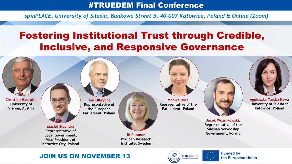 📢📢📢TRUEDEM Final Conference
Fostering Institutional Trust through Credible, Inclusive, and Responsive Governance
Registration: us02web.zoom.us/meeting/regist…
With Agnieszka Turska-Kawa, Bi Puranen, Christian Haerpfer, Monika Rosa, Jan Olbrycht, Jacek Woźnikowski, Maciej Stachura