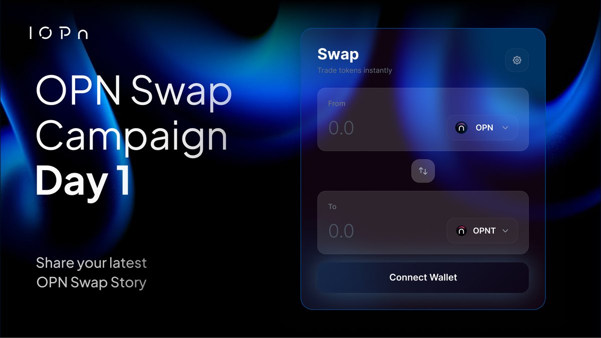 Introducing the OPN Swap Stories Challenge.

- Swap on OPN Testnet → swap.iopn.tech
- Capture the screenshot (wallet details hidden)
- Add a short note on why you swapped
- Tag <a href="/IOPn_io/">IOPn</a> and post on X

Selected stories will be highlighted on our timeline!

Accelerate ⋂