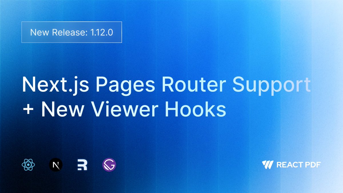 ReactPdf's tweet image. 📘 React PDF v1.12.0 is out!

Now with support for Next.js Pages Router, new lifecycle props in RPProvider, and a scrollToElement helper, giving you even more control over your PDF viewer.

👉 See what’s new: docs.react-pdf.dev/introduction/c…

#react #nextjs #reactpdf