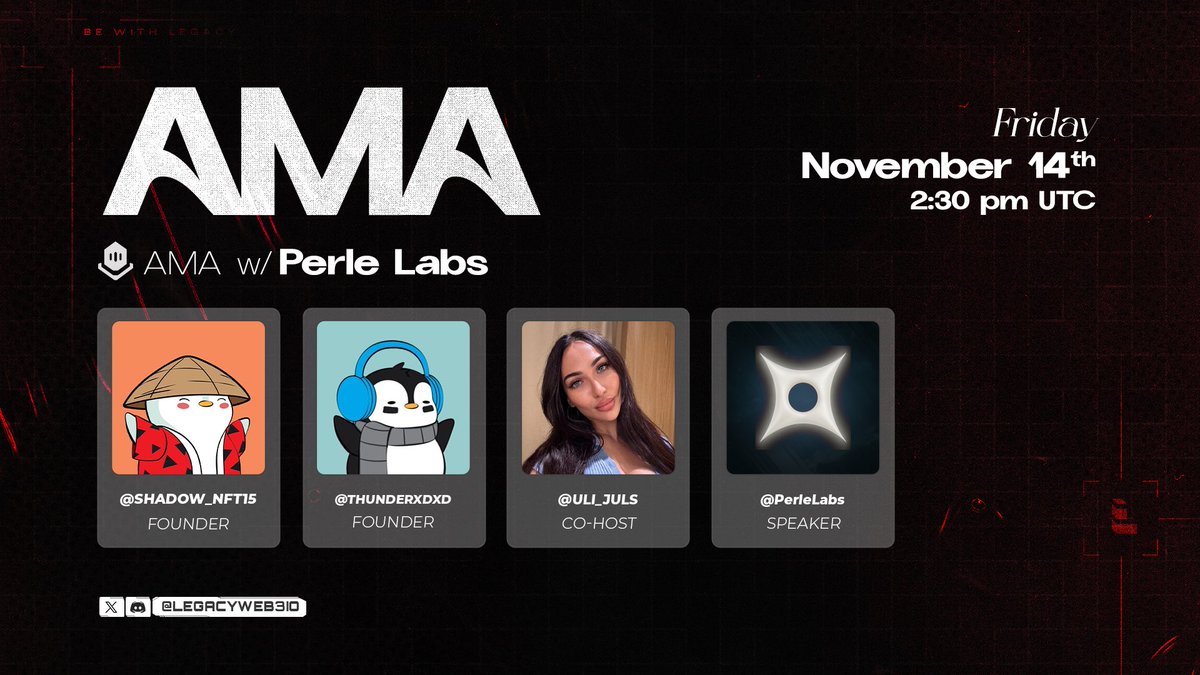 LegacyWeb3io's tweet image. We&apos;re excited to announce our upcoming premium AMA with @PerleLabs 

Perle Labs has also raised over $17.5M Funding.

Perle Labs is an Al-focused product that builds the world&apos;s first decentralised data network, powering artificial intelligence.

Perle Labs sells high-quality…