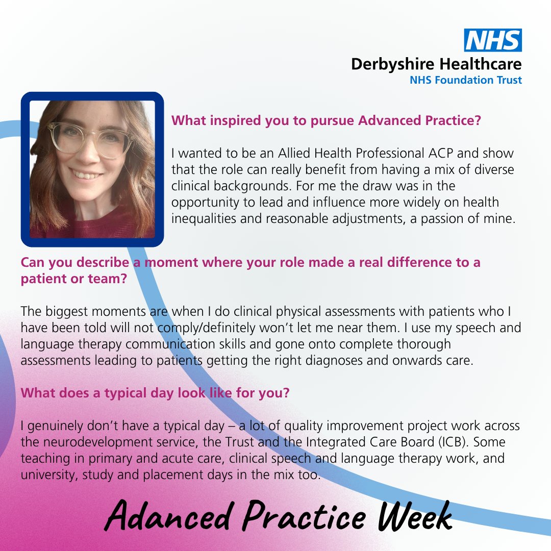 derbyshcft's tweet image. This week we honour our Advanced Practitioners for #AdvancedPracticeWeek

Meet Alyson, one of our inspiring Advanced Practitioners. Alyson’s journey shows how advanced practice transforms patient care and empowers professionals to lead with confidence and compassion.