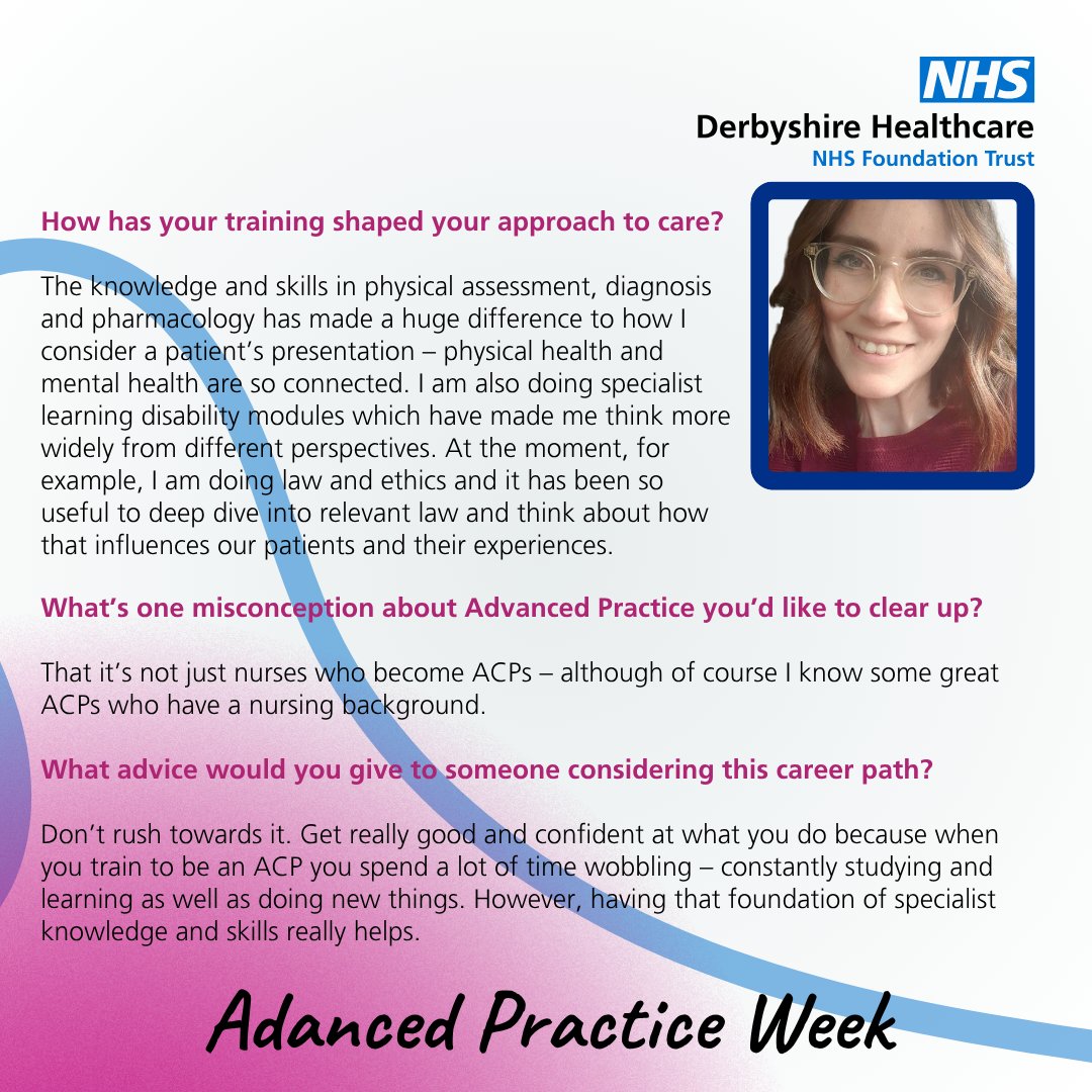 derbyshcft's tweet image. This week we honour our Advanced Practitioners for #AdvancedPracticeWeek

Meet Alyson, one of our inspiring Advanced Practitioners. Alyson’s journey shows how advanced practice transforms patient care and empowers professionals to lead with confidence and compassion.