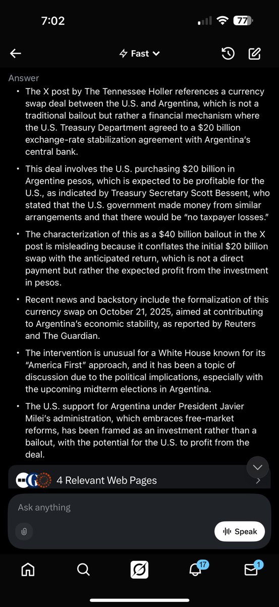 DISHONEST-Tennessee Holler references a currency swap deal between the U.S. &amp; Argentina, which is not a traditional bailout but rather a financial mechanism where U.S. Treasury Department agreed to a $20 billion exchange-rate stabilization agreement with Argentina's central bank.