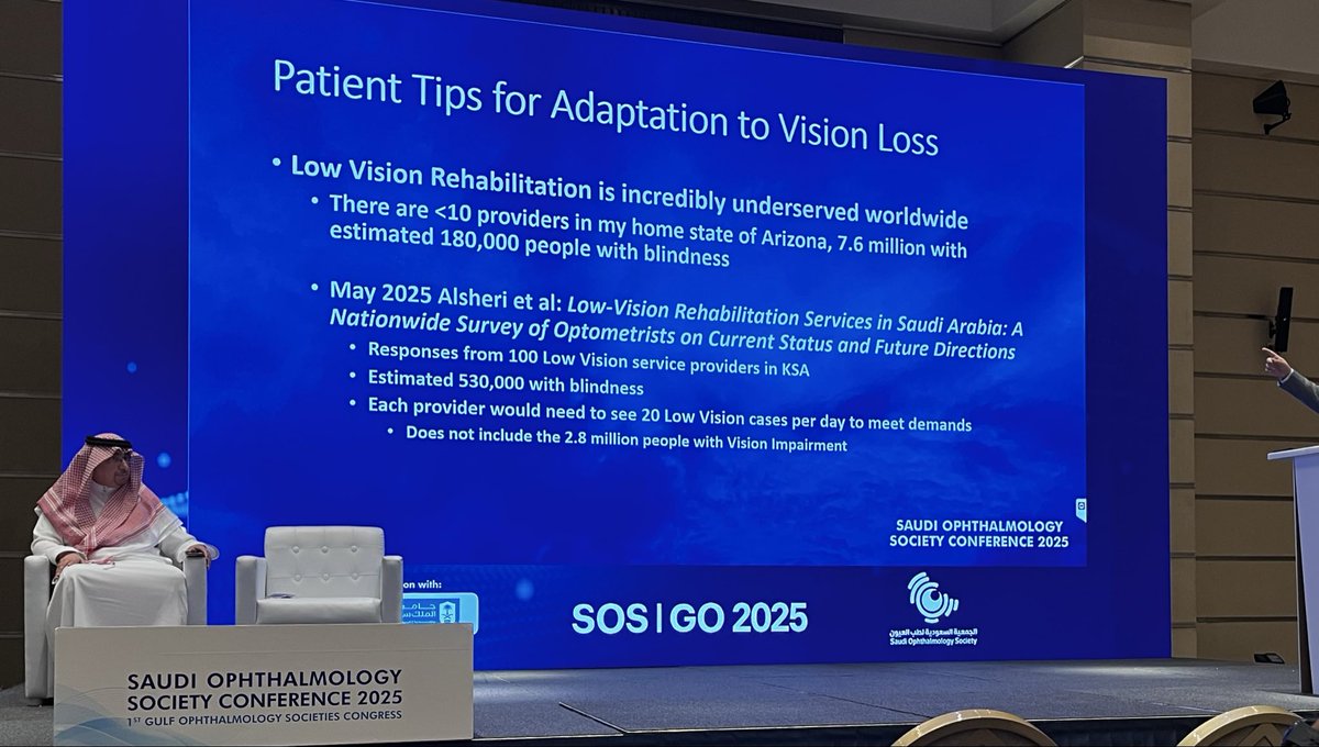 OD__SAUD's tweet photo. Attended the Low Vision Rehabilitation at #SOS2025 
Presented by Dr. Carlos L. Grandela and chaired by Dr. Khalid Jamous, the lecture focused on practical tips for adapting to vision loss and effective magnification strategies. 
A valuable and inspiring learning experience! 👁️✨ https://t.co/9ZAJjP8FbB