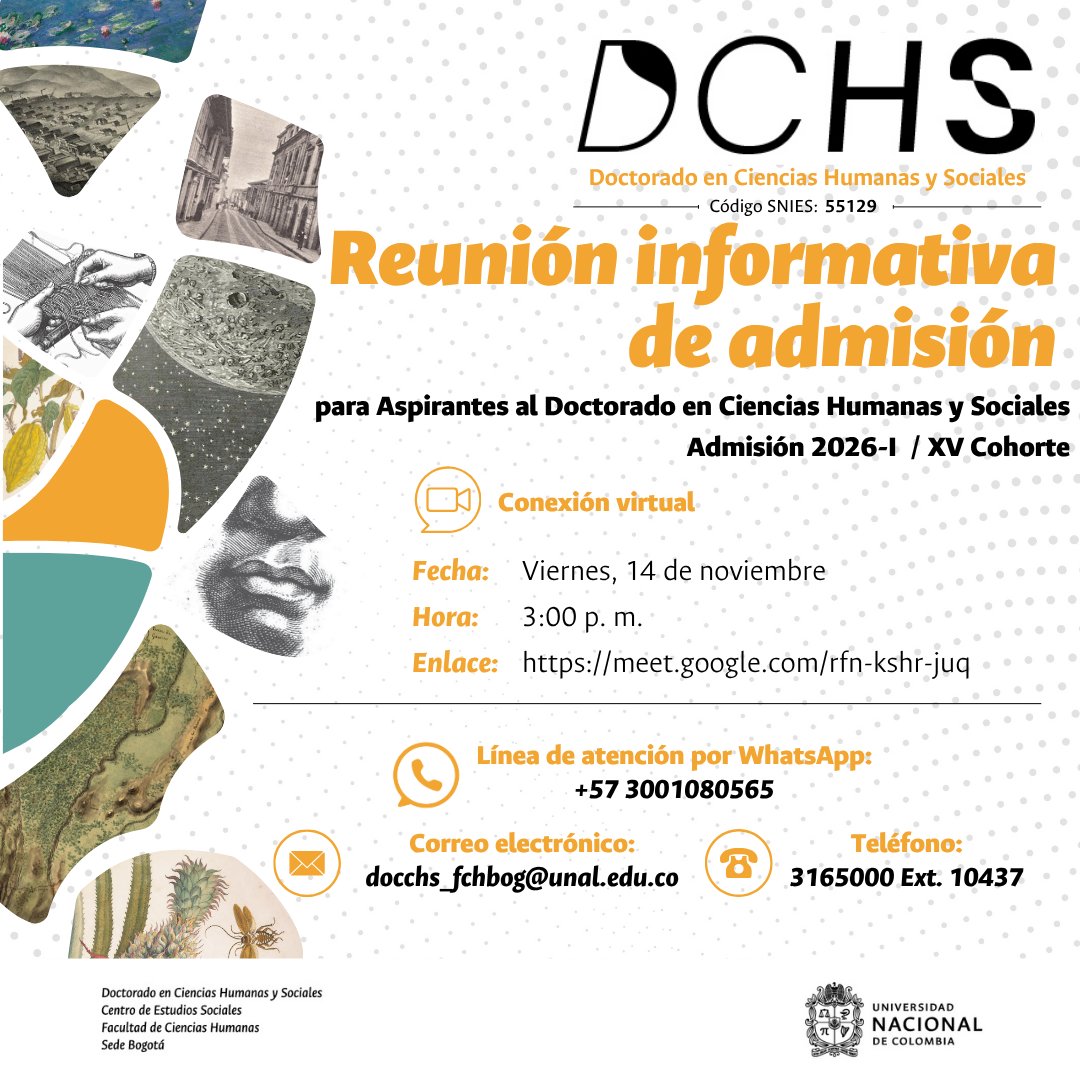 📣Reunión informativa - Aspirantes Doctorado en Ciencias Humanas y Sociales Cohorte XV - 2026-1S

📆 Viernes 14 de noviembre
🕜 3:00 pm
📍 A través de Google Meet. Vínculo a la videollamada:  meet.google.com/rfn-kshr-juq