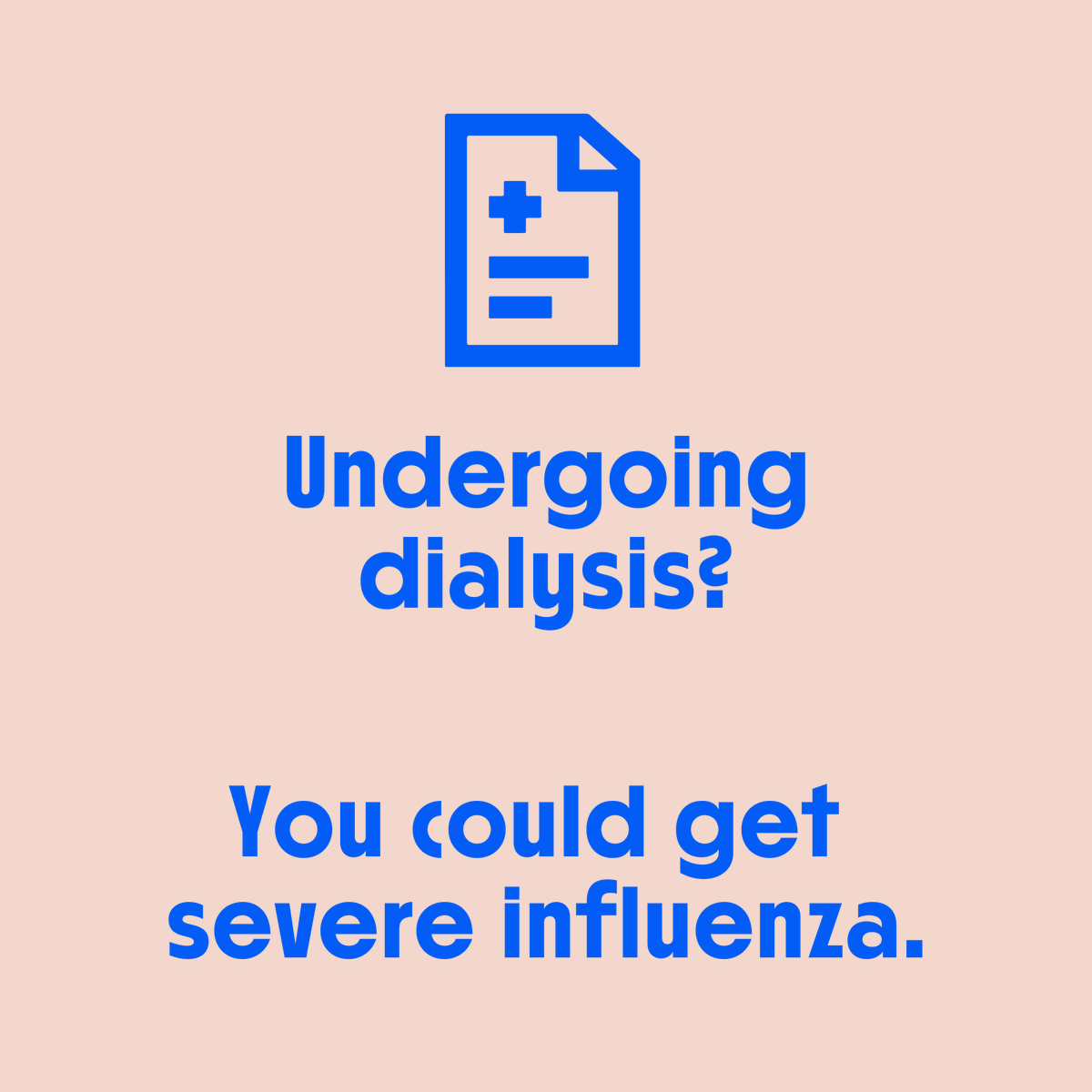 WHO_Europe's tweet photo. Undergoing dialysis?
You could get severe influenza.
Schedule your flu vaccination soon - #LikeOnlyYouCan https://t.co/0gEZMDkmyP