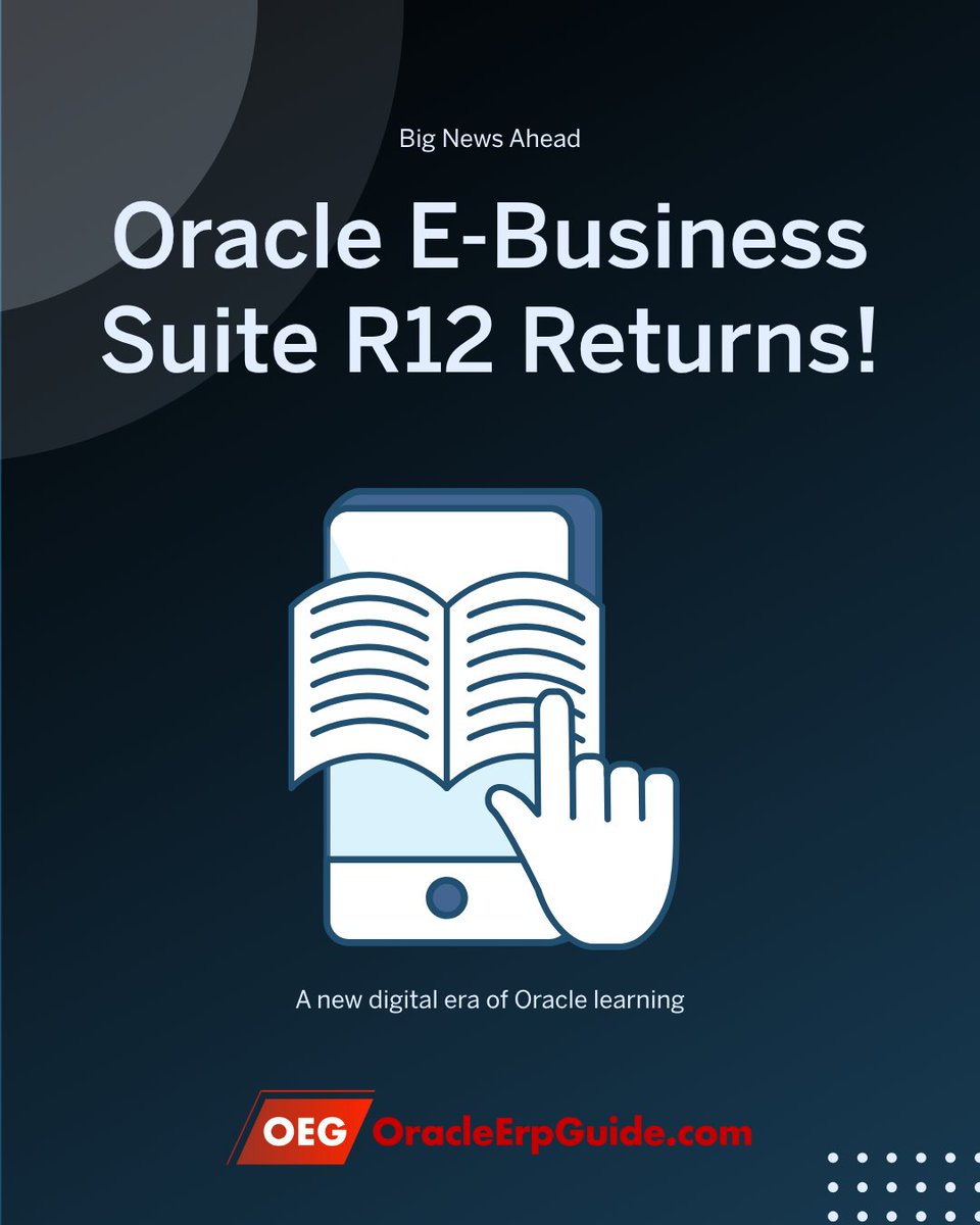 tanmayvaze's tweet image. 📘 Something Iconic is Coming Back!

The legendary Oracle E-Business Suite R12 Book Set is returning - now in an all-new eBook format 💻

Experience the same trusted Oracle learning, reimagined for the digital era.
✨ Stay tuned - the wait is almost over!

#OracleEBS #OracleR12