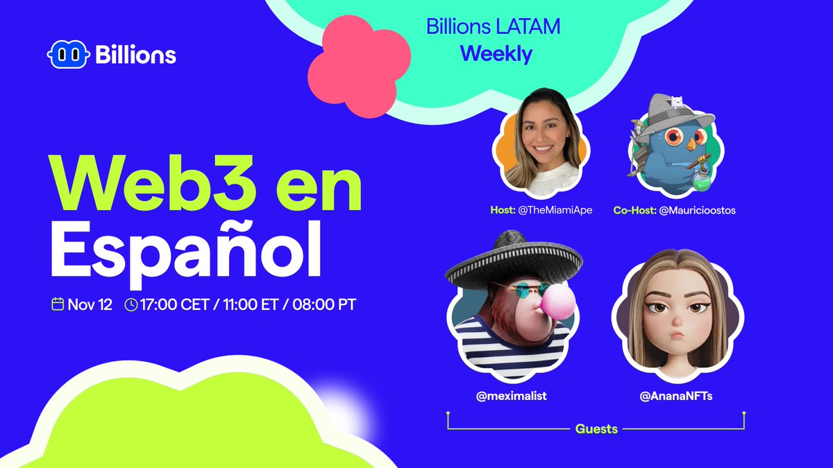 Web3 en Español🎙️

 Hoy a las 11 am est con <a href="/meximalist/">mexi</a> y <a href="/AnanaNFTs/">Ananá</a> ! 

Co-Host: <a href="/mauricioostos/">Mauricio Ostos</a> ✨

Nos vemos pronto asi que pongan su alarmas y RT🔔