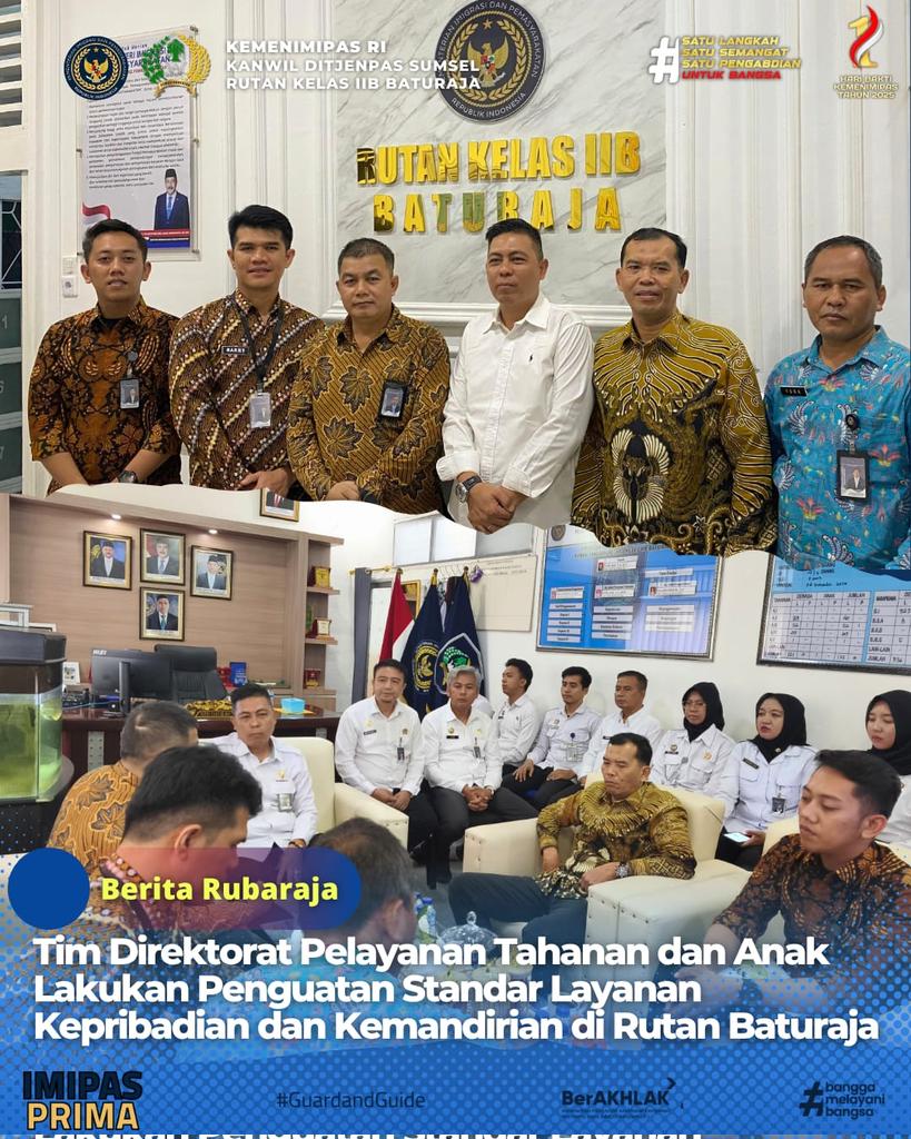 rutanbaturaja's tweet photo. Tim Direktorat Pelayanan Tahanan dan Anak Lakukan Penguatan Standar Layanan Kepribadian dan kemandirian di Rutan Baturaja.

#Kemenimipas
#Ditjenpas
#KanwilDitjenPasSumsel
#Pemasyarakatan
#HumasRubaraja
#PemasyarakatanPastiBermanfaatUntukMasyarakat
#SetahunBerdampak https://t.co/4HPRUYJGEh