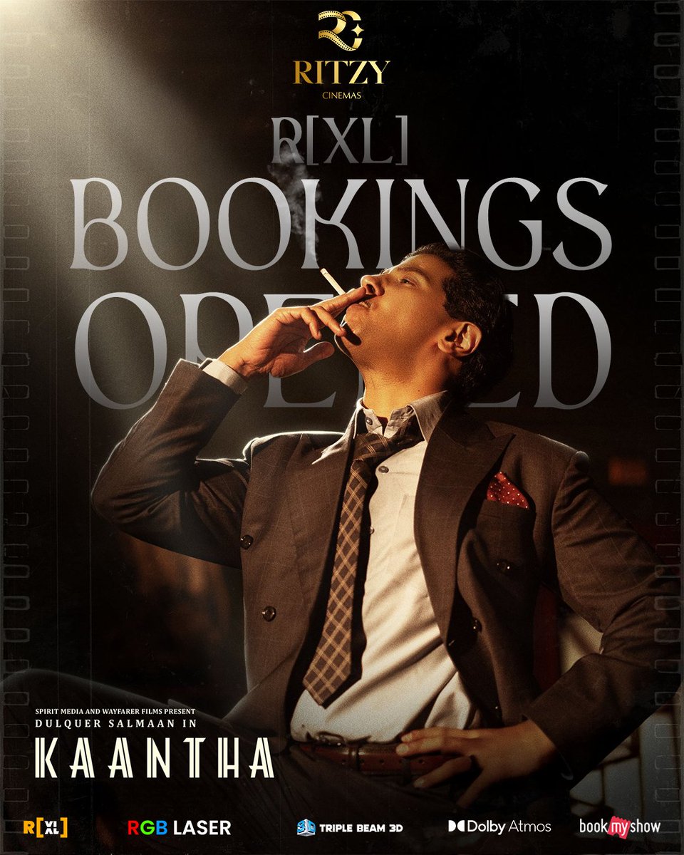RitzyCinemas's tweet image. DQ's #Kantha Bookings Now Opened in your Ritzy Cinemas Main Screen 😎
Enjoy this movie in RGB Laser Projection with Dolby ATMOS 🔥
Book Your Tickets @ BookMyShow !!