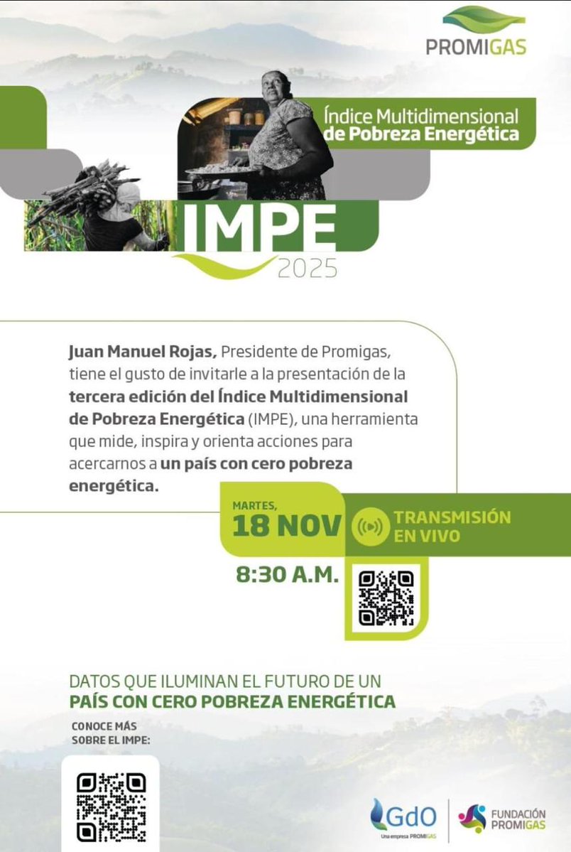 El 18 nov, el Presidente de <a href="/promigasoficial/">Promigas</a>, Dr. Juan Manuel Rojas, presentará los resultados del 3er. año de medición del Índice Multidimensional de Pobreza Energética; allí compartirá detalles para navegar hacia una pobreza energética de un dígito en 2030. ¡No se lo pierdan!👇