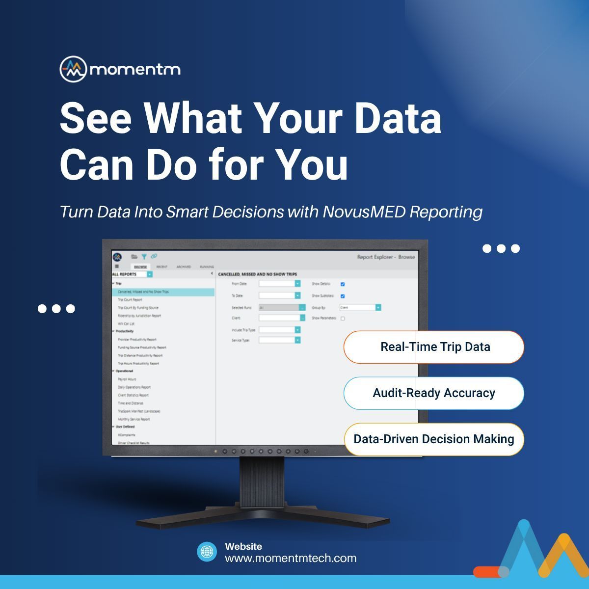 momentmtech's tweet image. Every trip creates data — we turn it into insight. 📊
NovusMED reporting helps you track performance, reduce costs, and make data-driven decisions that move care forward.
#NEMT #Analytics #TransportationSoftware #MomentmTech