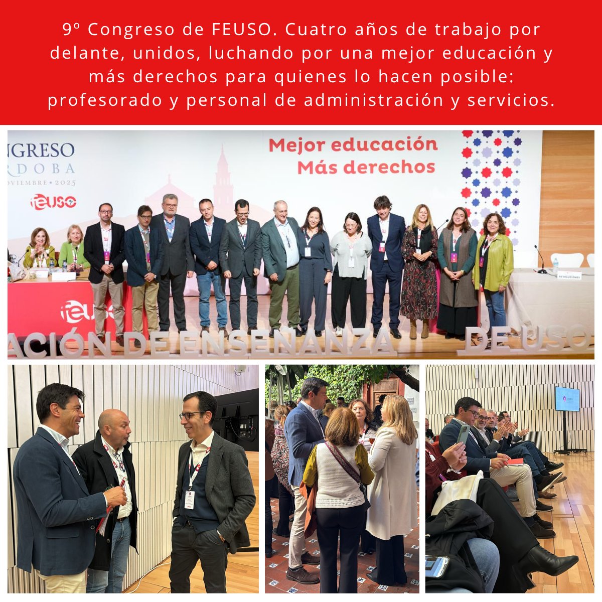 9º 𝑪𝙤𝒏𝙜𝒓𝙚𝒔𝙤 𝙁𝑬𝙐𝑺𝙊: "𝙈𝒆𝙟𝒐𝙧 𝙚𝒅𝙪𝒄𝙖𝒄𝙞𝒐́𝙣, 𝒎𝙖́𝒔 𝒅𝙚𝒓𝙚𝒄𝙝𝒐𝙨"
Seguimos luchando por una educación de calidad y unas condiciones laborales dignas para profesorado y personal no docente. #USO #ConstruyendoFuturo