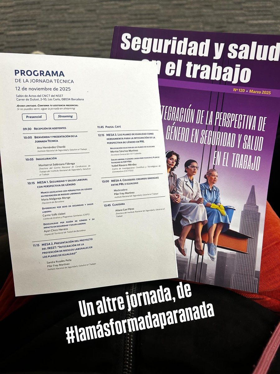 CCOOHGC1's tweet photo. Jornada técnica en quan l’integració de la prevenció de riscos laborals en quan els plans d’igualtat amb ponents súpers potens com la nostre estimada Carme Valls Llobet  i l’Inspecció territorial  de treball de Barcelona entre altres.
#jornadasINSST https://t.co/pFbxELNf2t